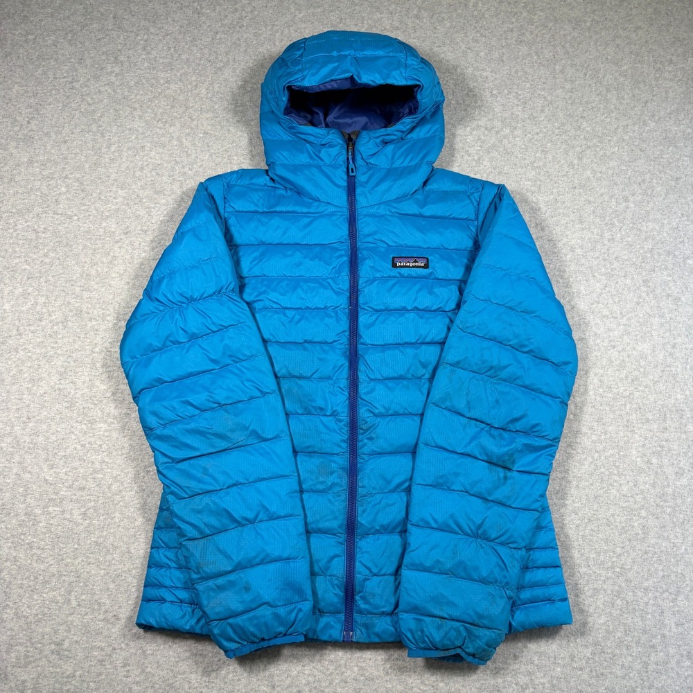 Patagonia Down Sweater Hoodie Women Medium Blue Puffer Jacket 84711 Full Zip